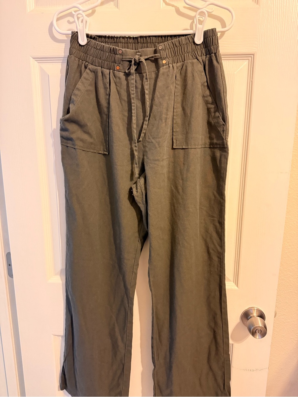 Guess Olive Green Wide-Leg Drawstring Pants - Picture 2 of 5